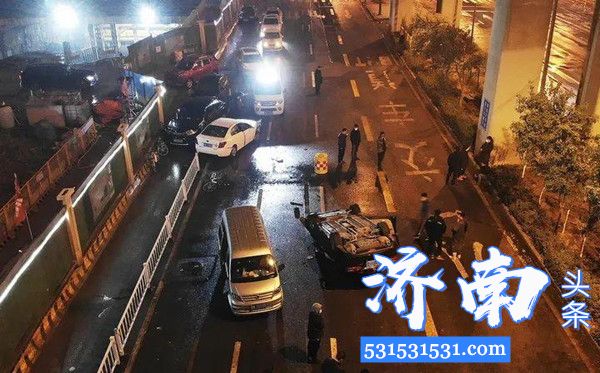 7日凌晨济南市靠近山大二院的北园高架路下发生一起车祸