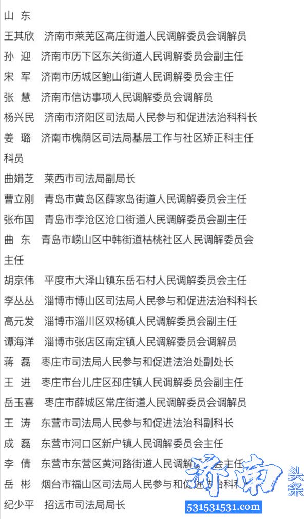 司法部通报表扬山东省表现突出集体和个人 附名单