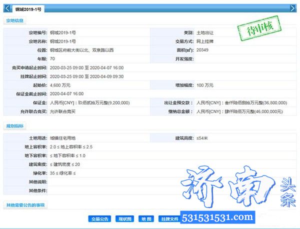 济南市钢城区钢城2019-1号地块6700万元拍卖成交