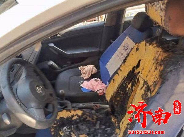 济南市一私家车疑似充电宝爆炸自燃起火