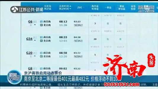 济南到京沪浮动票价相差上百元：京沪高铁启用浮动票价 价格变动与行程历时相关