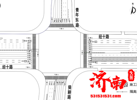 济南经十路舜耕路路口以东围挡施工 此处为地铁4号线重要站点，白天道路通行不受影响