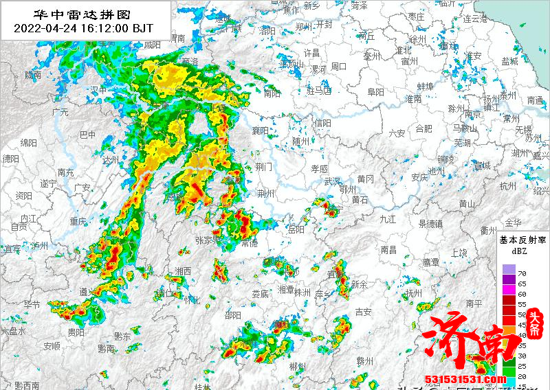 4月24日-4月25日，我国黄河以南将有不少地方面临激烈雷暴等恶劣天气