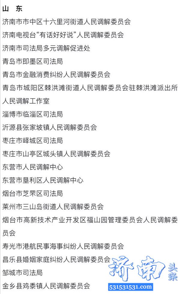 司法部通报表扬山东省表现突出集体和个人 附名单