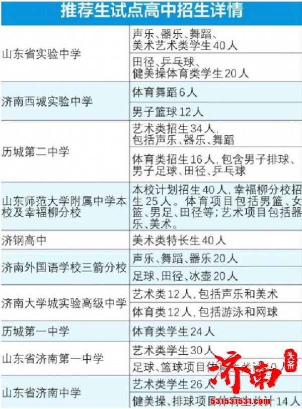 济南市高中学校发布2020年中考艺体特长生招生简章