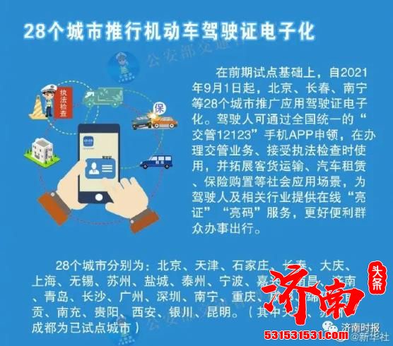 9月1日起  济南、青岛等28个城市  推行机动车驾驶证电子化